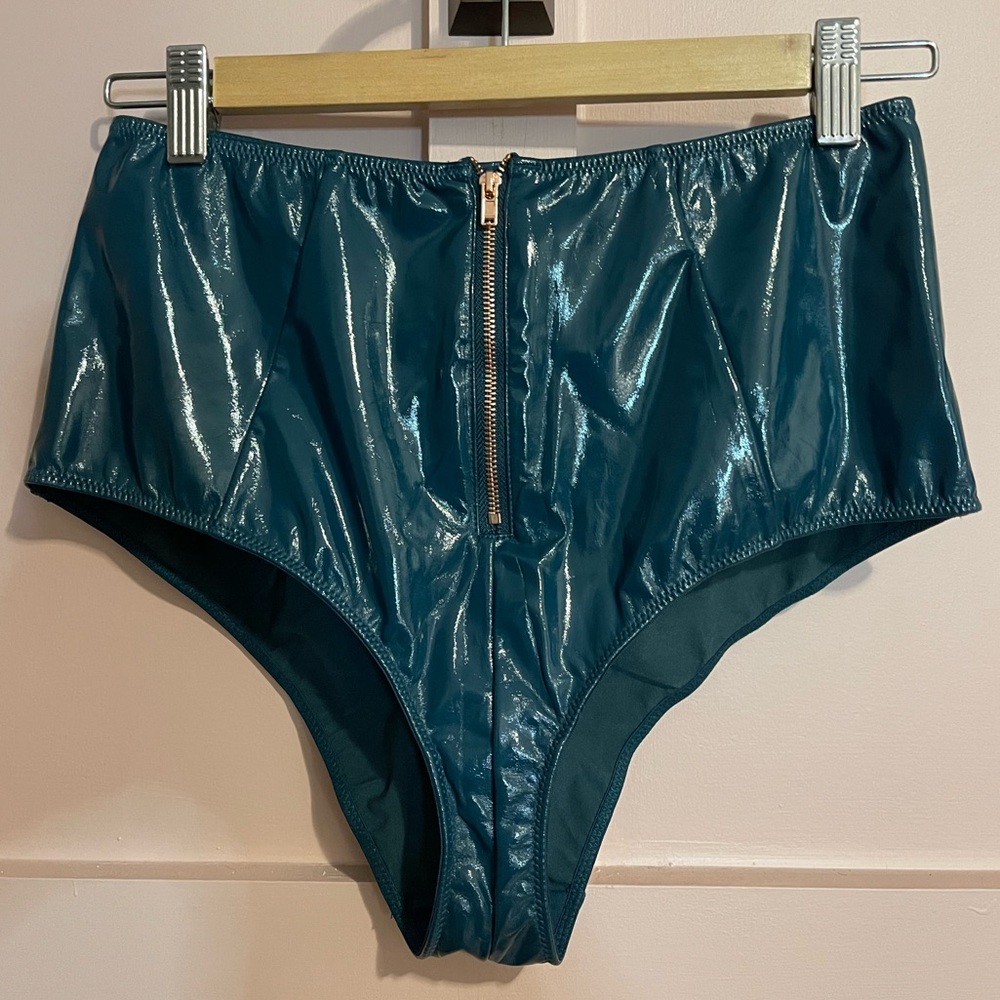 Hunter Green High-Waisted Vinyl Shorts